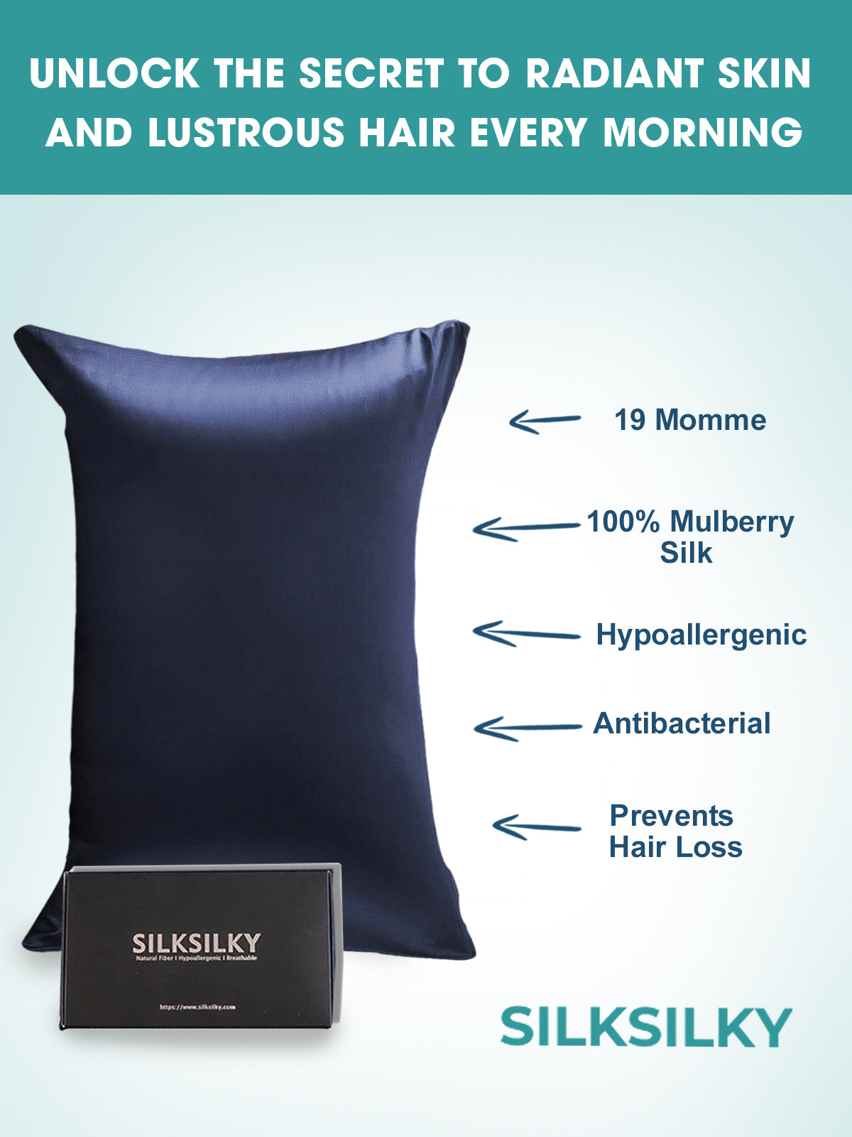 [Tummansininen] SilkSilky-FI 19Momme Pillowcase 003