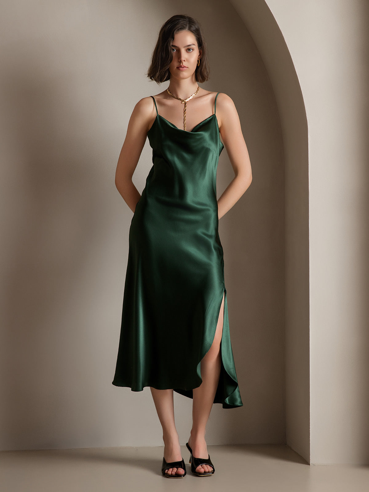 [Tummanvihreä] SilkSilky-FI 19Momme Dress 005