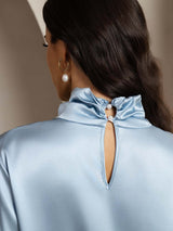 [Harmaansininen] SilkSilky-FI 19Momme Womens Shirt 005