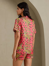 [Korallinvärinen Servaali] SilkSilky-FI Short Sleeve Notch Collar Naisten Pyjamat 002