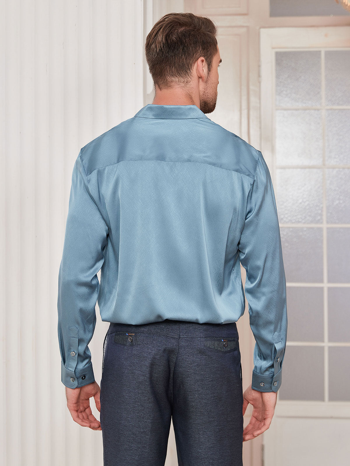 [Teräksensininen] SilkSilky-FI Silk Long Sleeve Collar Miesten Paita 002