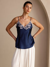 [Tummansininen] SilkSilky-FI Spaghetti Strap V Neck Camisole Top 003