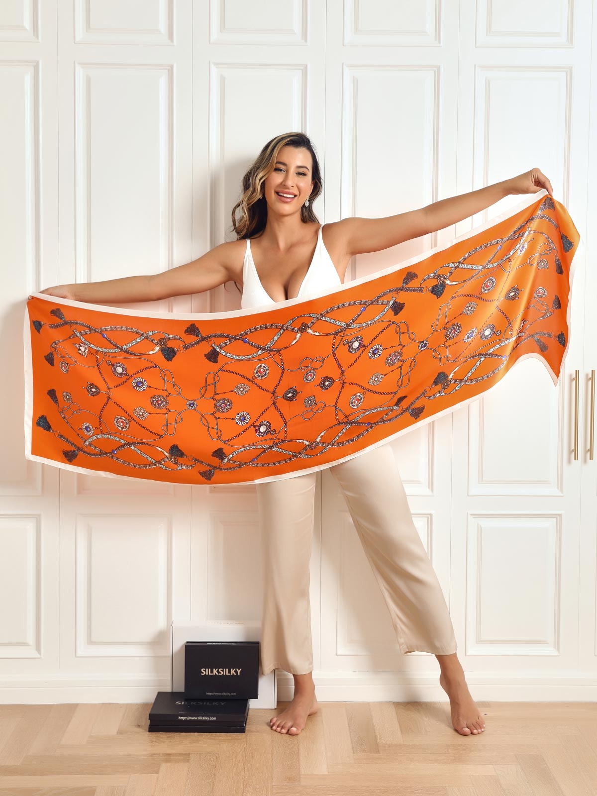 SilkSilky FI Pure Silk Scarf Oranssi 006