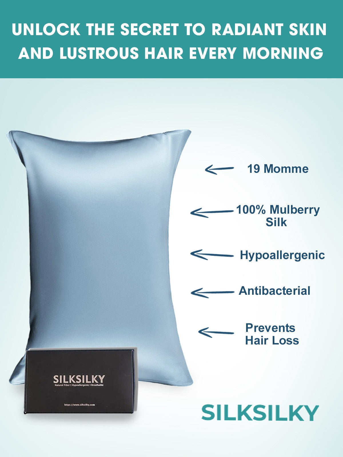 [Vaaleansininen] SilkSilky-FI 19Momme Pillowcase 003