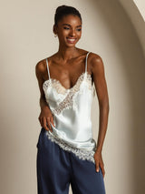 [Vaaleansininen] SilkSilky-FI Spaghetti Strap V Neck Camisole Top 008