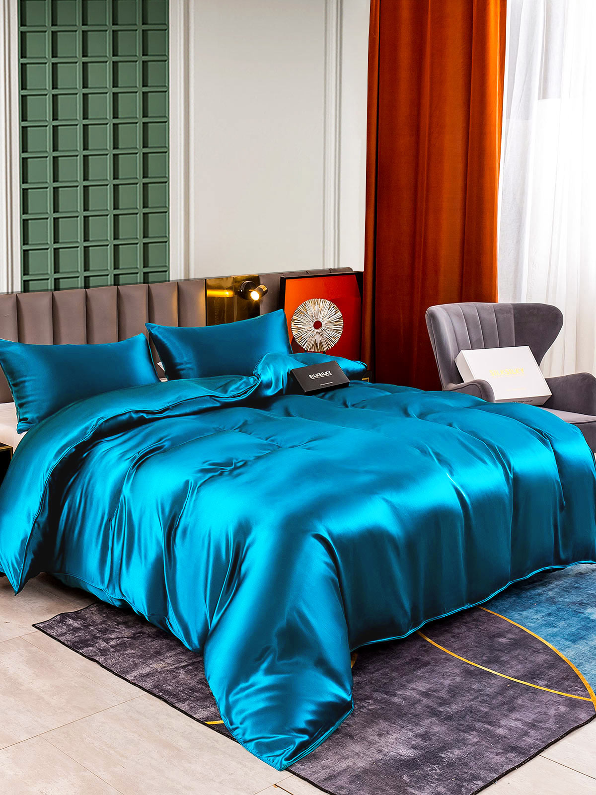 [Sinivihreä] SilkSilky-FI 25Momme Bedding Set 001