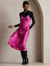 [Ruusunpunainen] SilkSilky-FI Spaghetti Strap V Neck Mekko 005