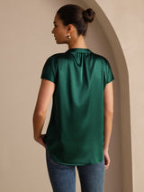 [Tummanvihreä] SilkSilky-FI Short Sleeve Blouse 002