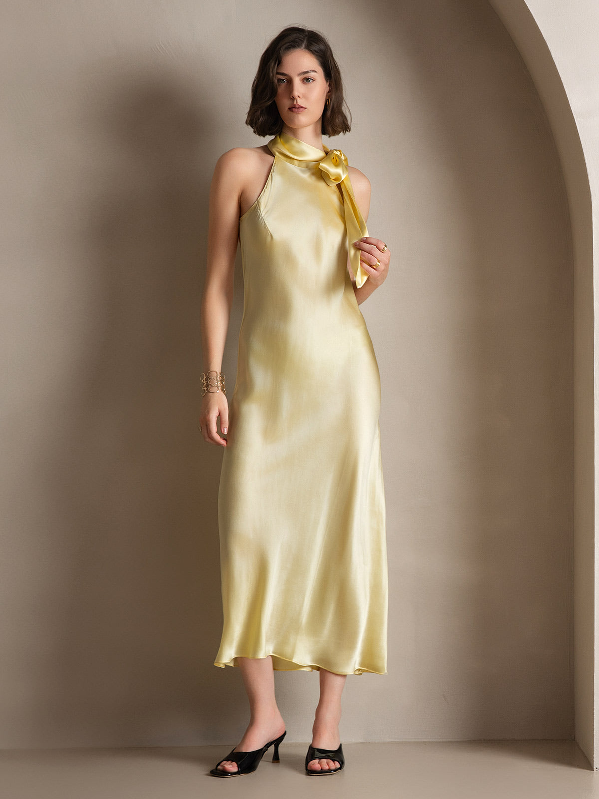 [Vaaleankeltainen] SilkSilky-FI 19Momme Dress 007