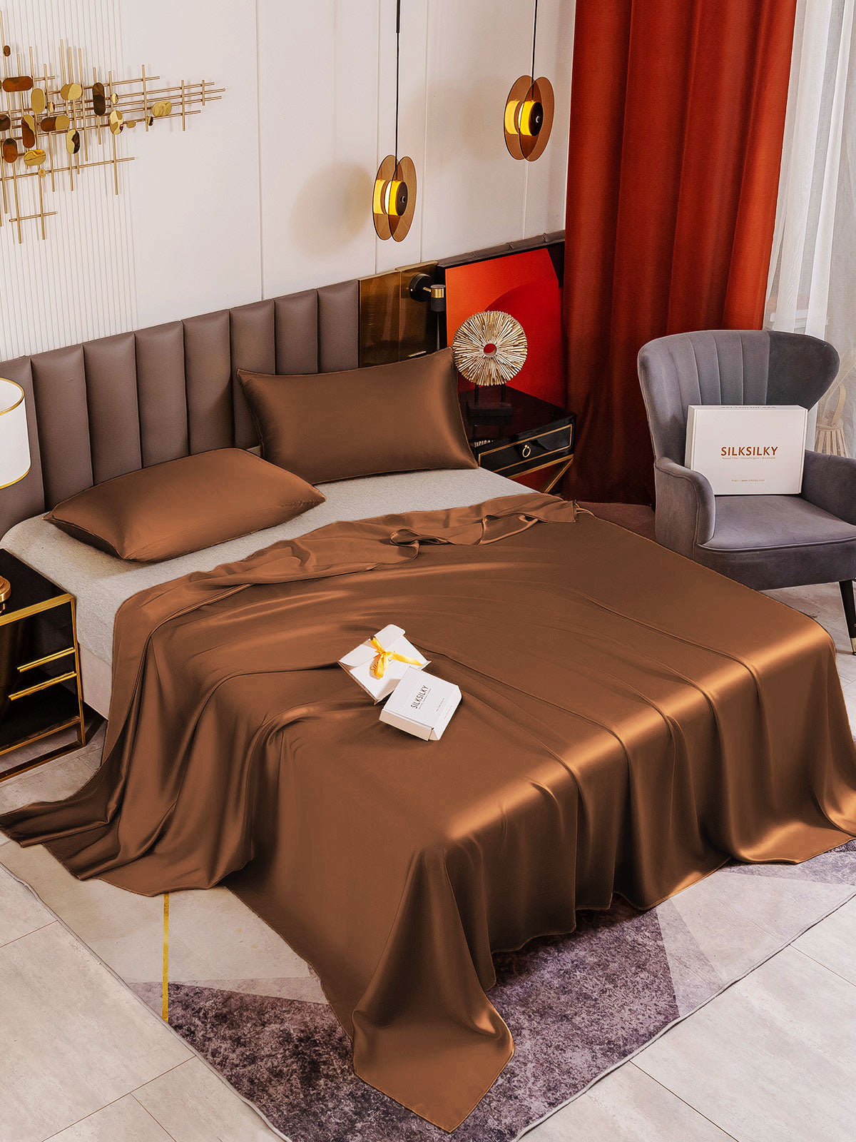 [Kahvi] SilkSilky-FI 19Momme Bedding Set 001