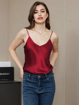 [Tummanpunainen] SilkSilky-FI Spaghetti Strap V Neck Camisole Top 001
