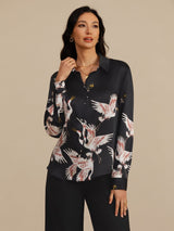 [Musta] SilkSilky-FI Long Sleeve Lapel Collar Naisten paita 005