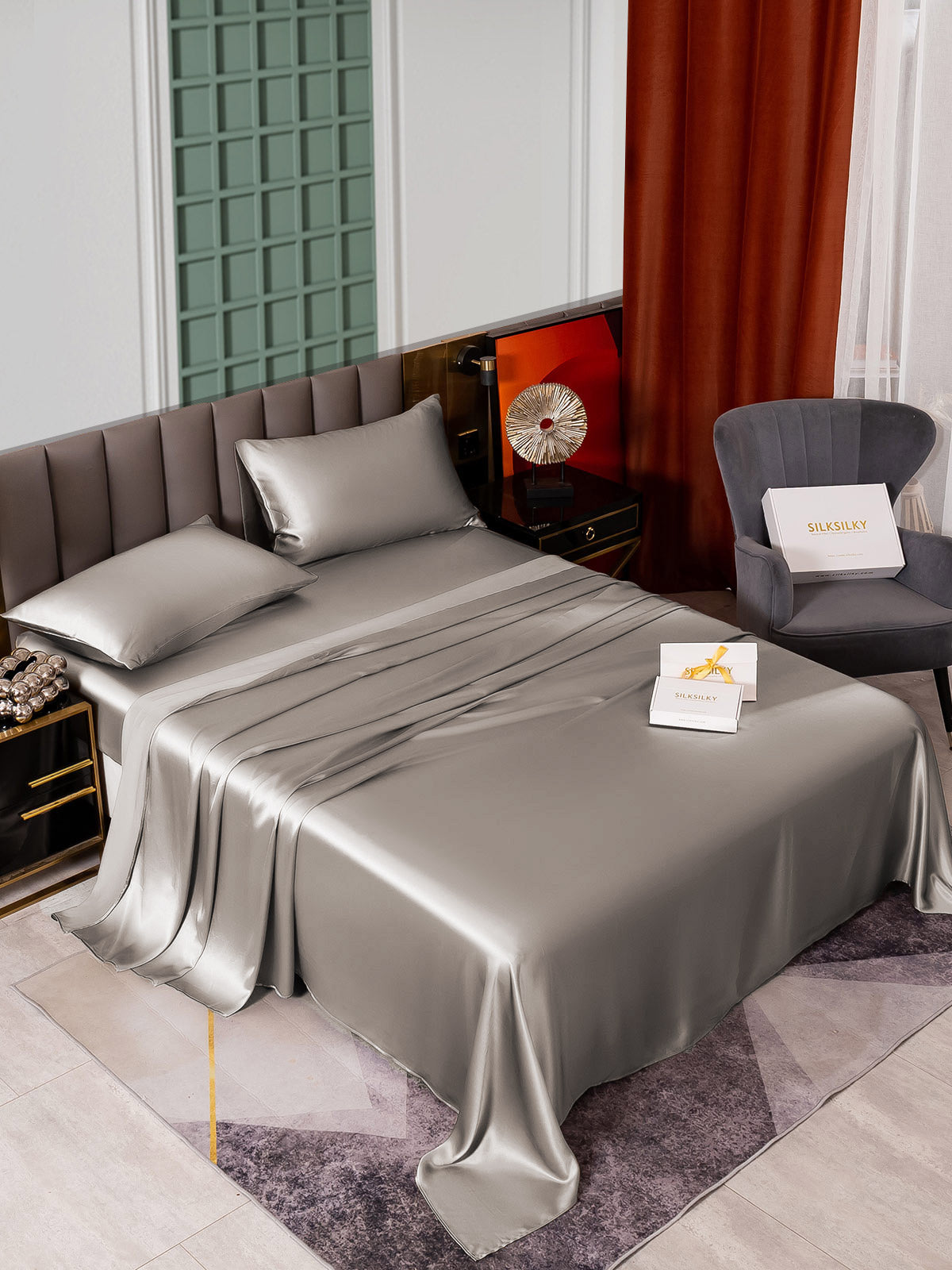 [Harmaa] SilkSilky-FI 25Momme Bedding Set 002