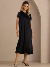[Musta] SilkSilky-FI Short Sleeve Round Neck Mekko 005