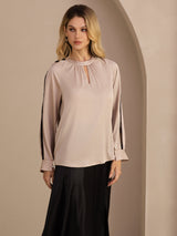 [Tan] SilkSilky-FI Long Sleeve Keyhole Neck Naisten Puserot 004