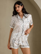 [Valkoinen Leopardi] SilkSilky-FI Short Sleeve Notch Collar Naisten Pyjamat 004