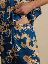 [Navy Lohikäärme] SilkSilky-FI Short Sleeve Notkokaulus Miesten Pyjamat 005