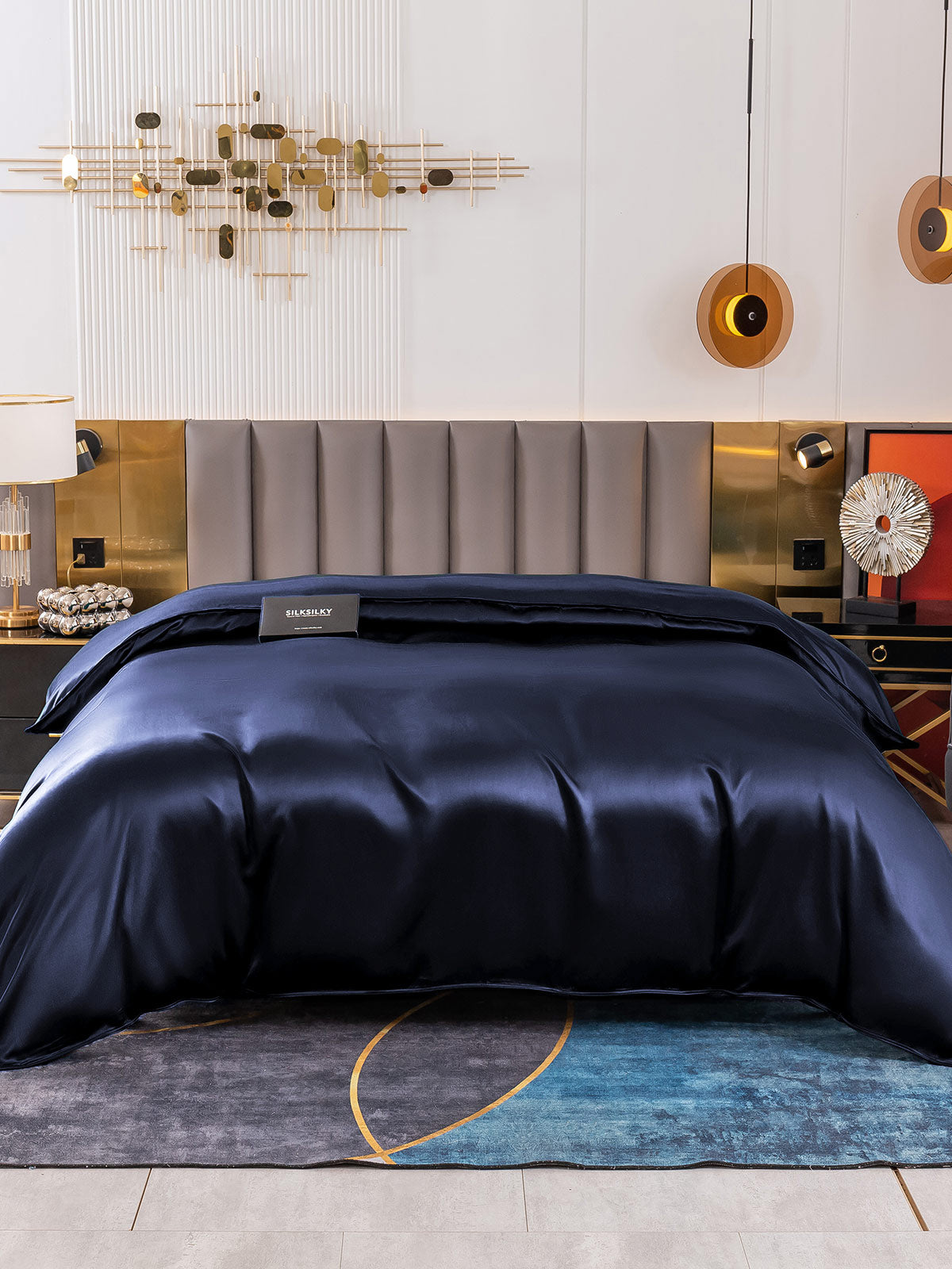 [Tummansininen] SilkSilky-FI 19Momme Duvet Cover 002