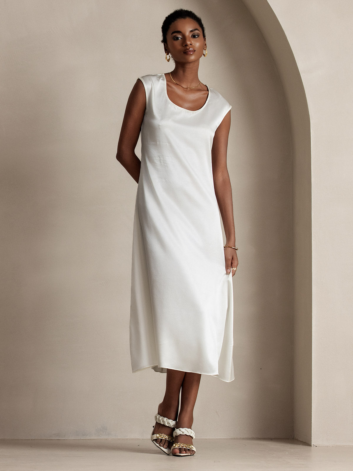 [Valkoinen] SilkSilky-FI 19Momme Dress 004