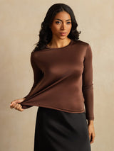 [Kahvi] SilkSilky-FI Long Sleeve Crew Neck Naisten T-paita 007