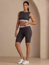 [Harmaa] SilkSilky-FI Sleeveless Crew Neck Women's Outfit Sets 005