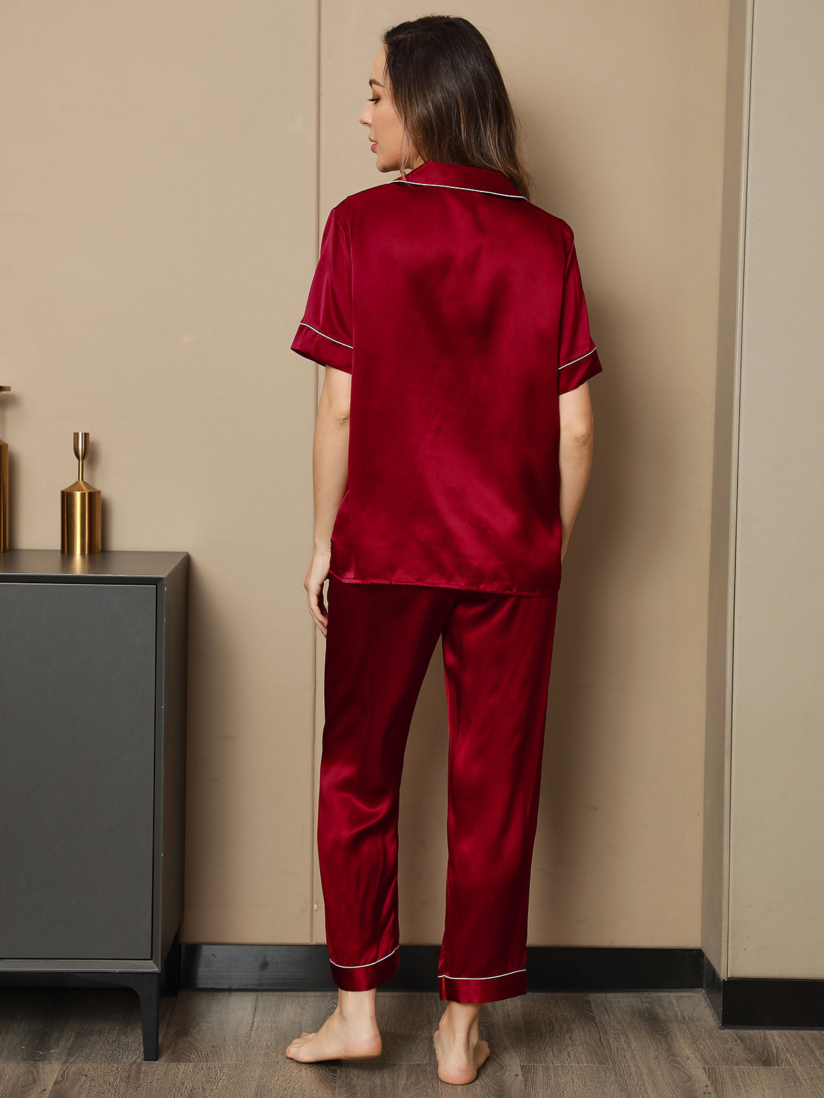 [Viini] SilkSilky-FI Pure Silk Short Sleeve Lapel Naisten Pyjamat 002