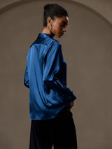 [Sinivihreä] SilkSilky-FI Long Sleeve Lapel Collar Naisten paita 002