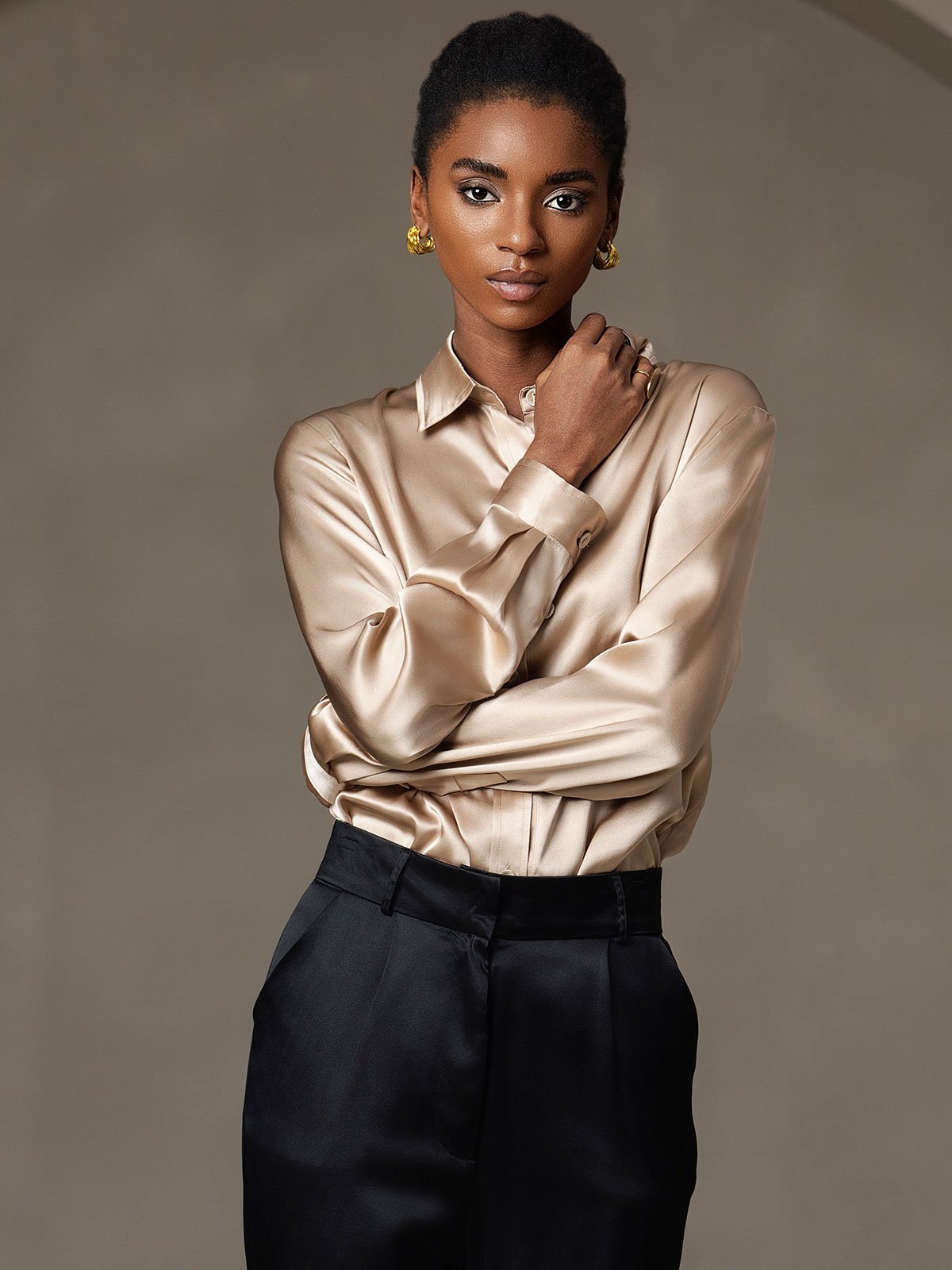[Samppanja] SilkSilky-FI 19Momme Silk Long Sleeve Collar Naisten paita 005