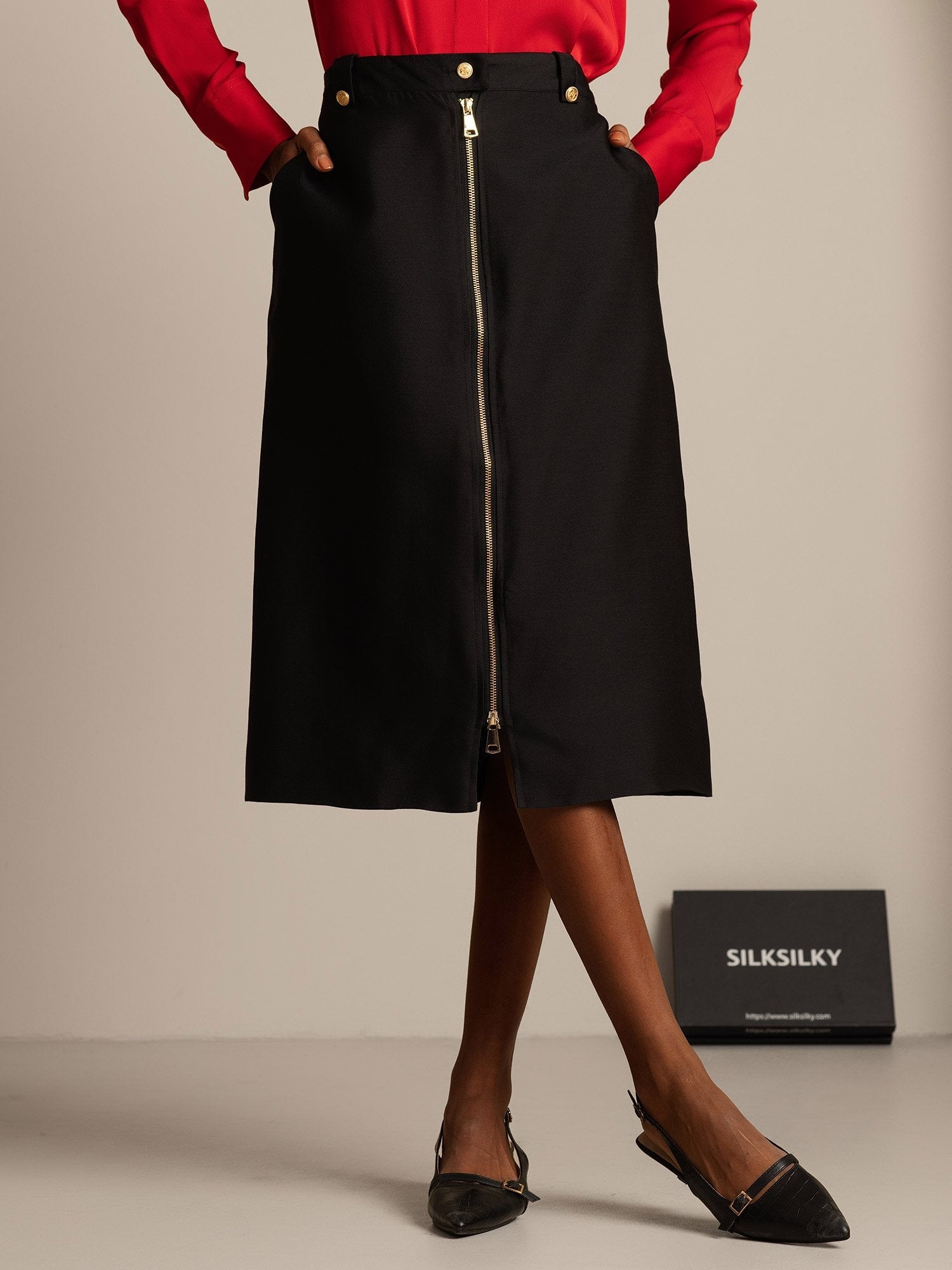 [Musta] SilkSilky-FI 32Momme Silk-Wool Blend Skirt 001,