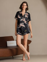 [Musta] SilkSilky-FI Short Sleeve Notkokaulus Naisten Pyjamat 006