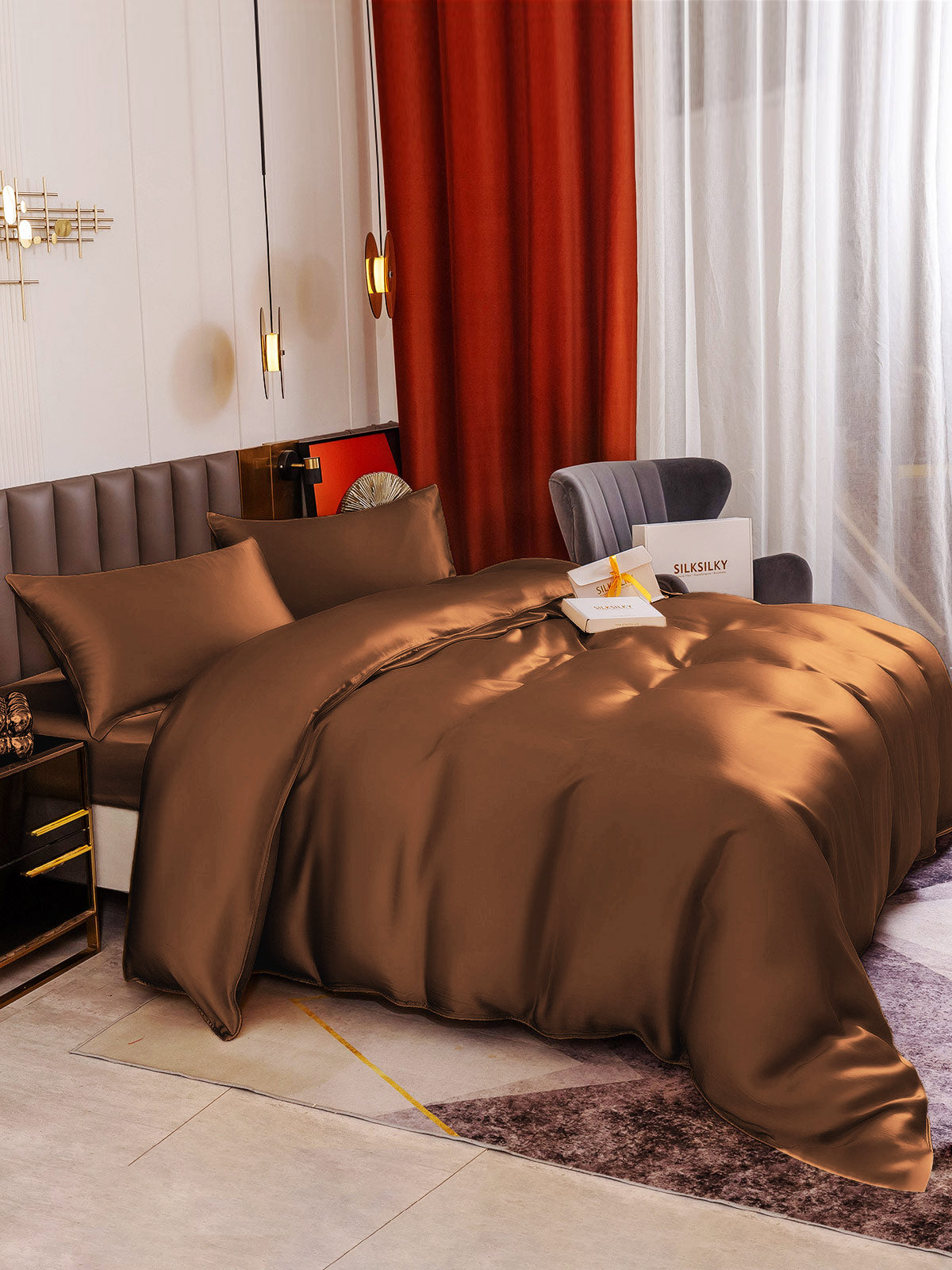 [Kahvi] SilkSilky-FI 19Momme Bedding Set 005