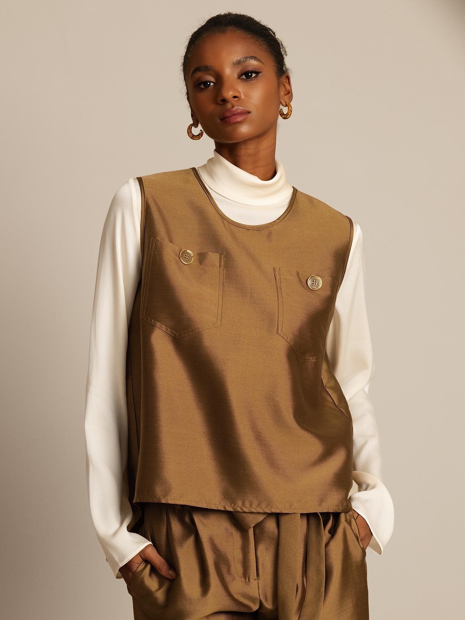 [Pronssi] SilkSilky-FI 32Momme Silk-Wool Blend Womens Vest 001,