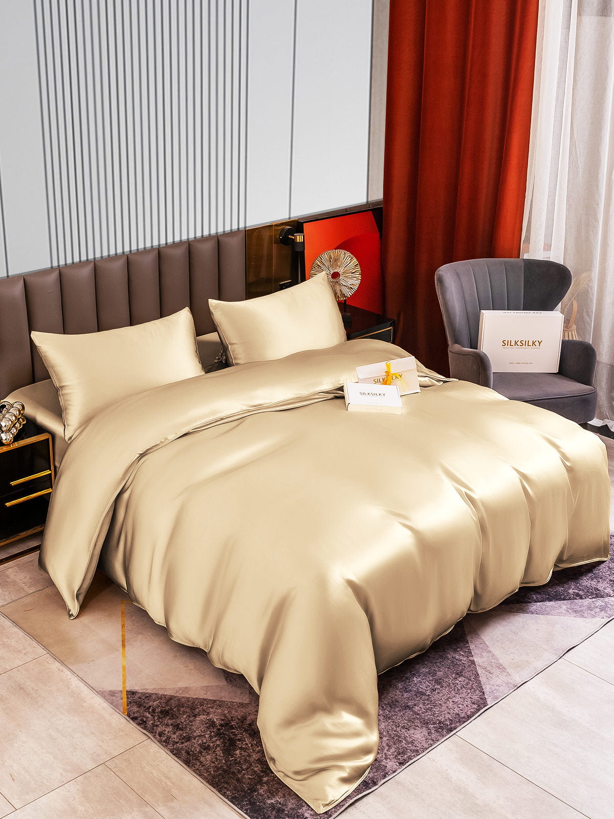 [Beige] SilkSilky-FI 22Momme Bedding Set 002