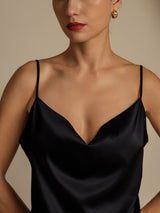[Musta] SilkSilky-FI Spaghetti Strap Cowl Neck Women's Outfit Sets 004