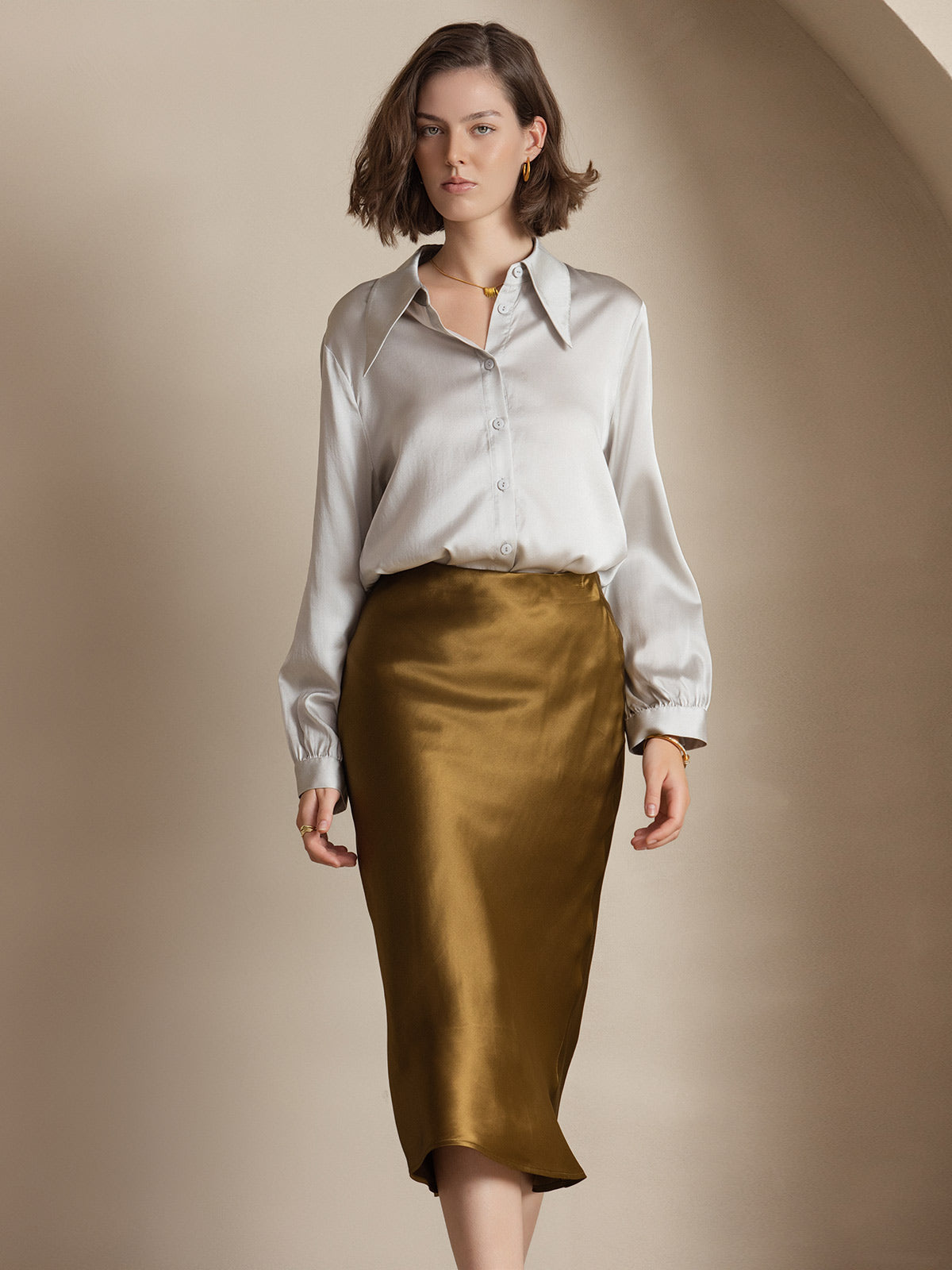 [Ruskea] SilkSilky-FI 19Momme Pure Silk Skirt 003