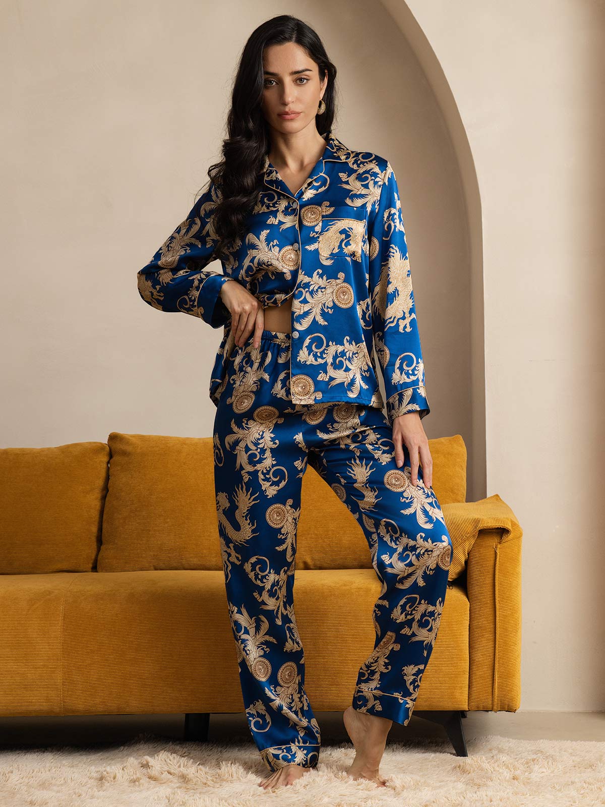 [Navy Lohikäärme] SilkSilky-FI Womens Pajamas 004