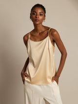 [Samppanja] SilkSilky-FI 19Momme Spagettihihna Syvä Pyöreä Pääntie Camisole Top 005