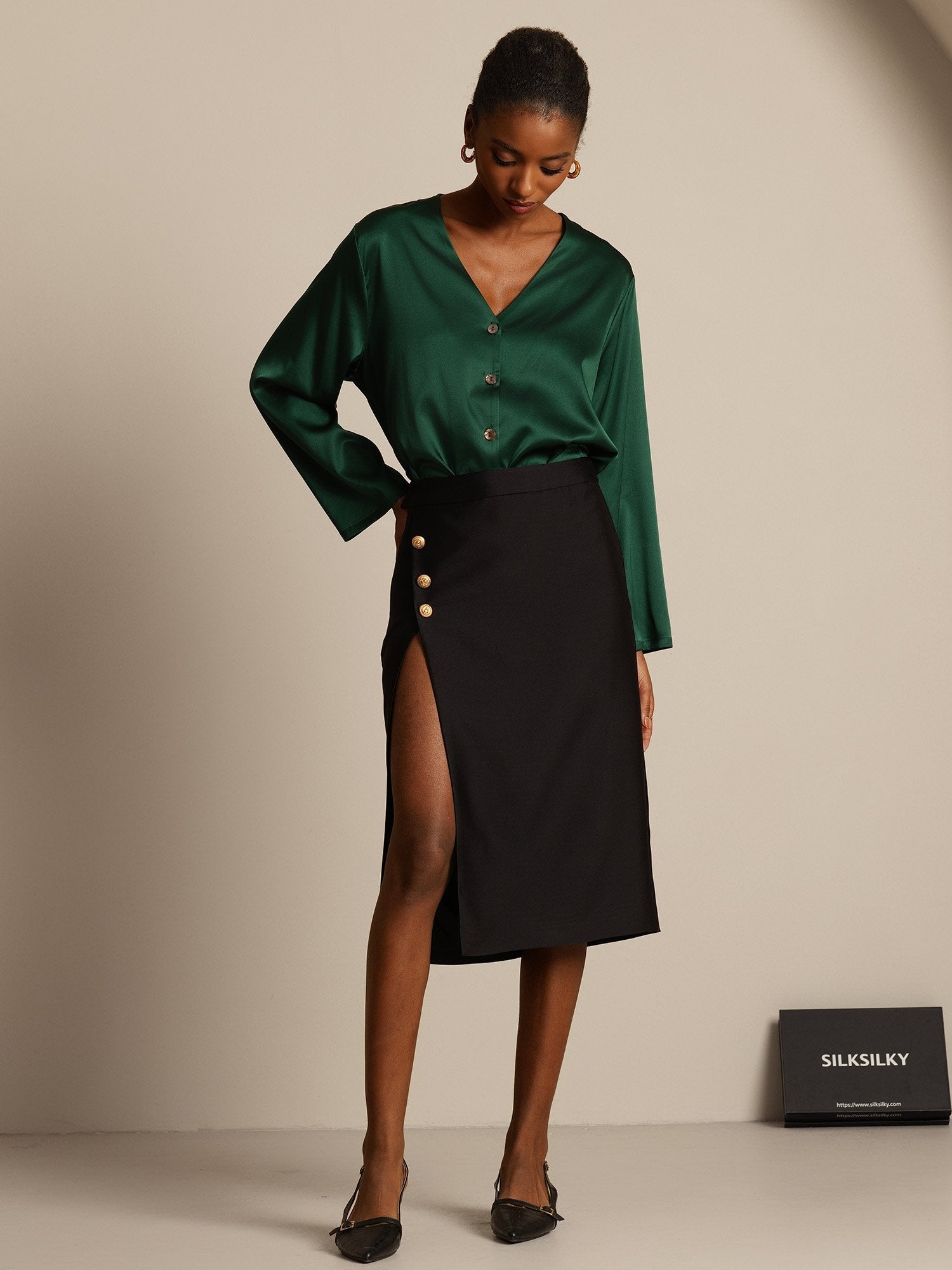 [Musta] SilkSilky-FI 32Momme Silk-Wool Blend Skirt 008,