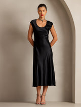 [Musta] SilkSilky-FI Cap Sleeve Scoop Neck Mekko 001