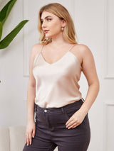 [Beige] SilkSilky-FI Spagettihihna V Pääntie Plus-koon Camisole Top 003