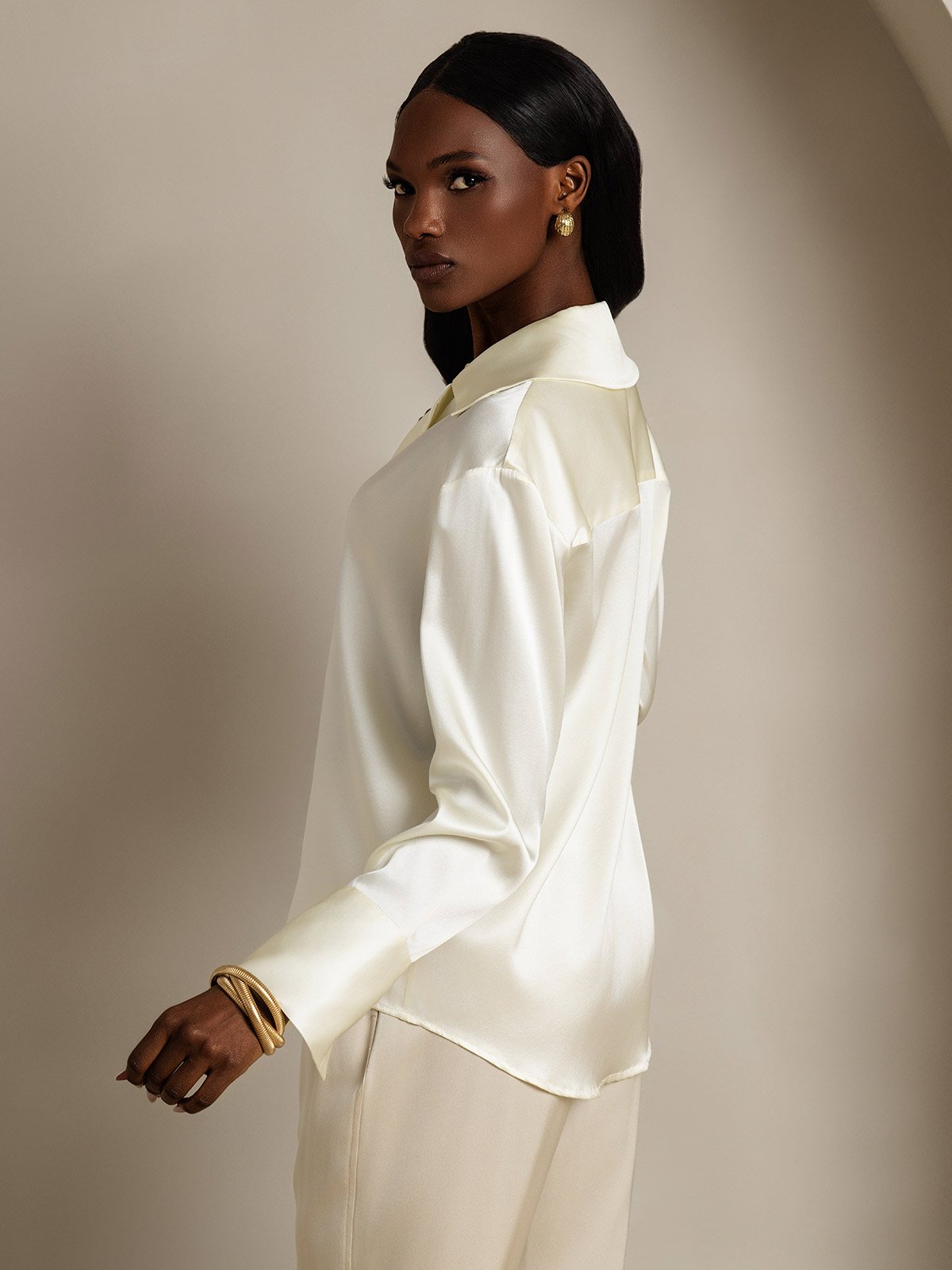 SilkSilky-FI 19Momme Womens Shirt Norsunluu 004
