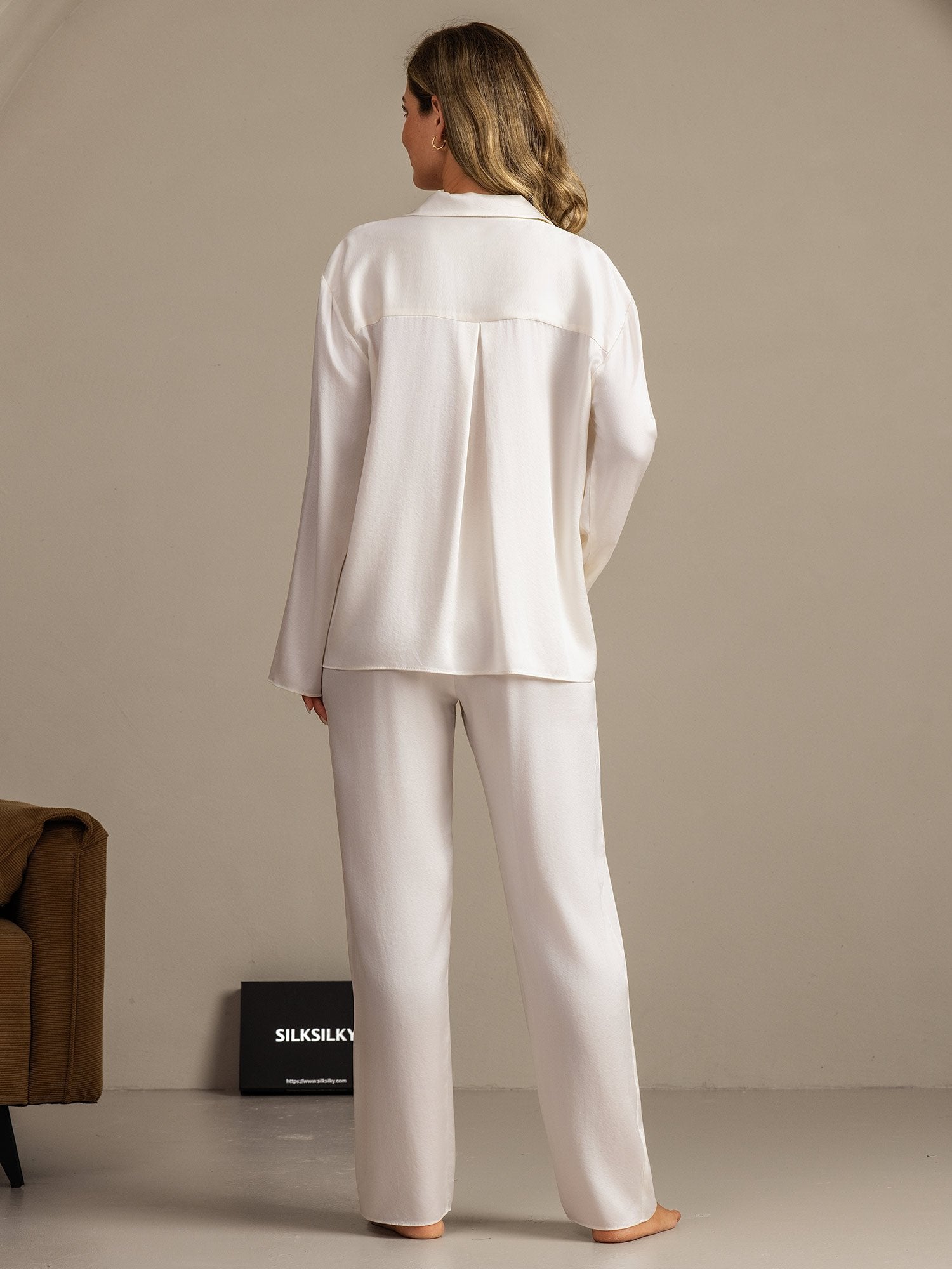 [Valkoinen] SilkSilky-FI 19Momme Womens Pajamas 002