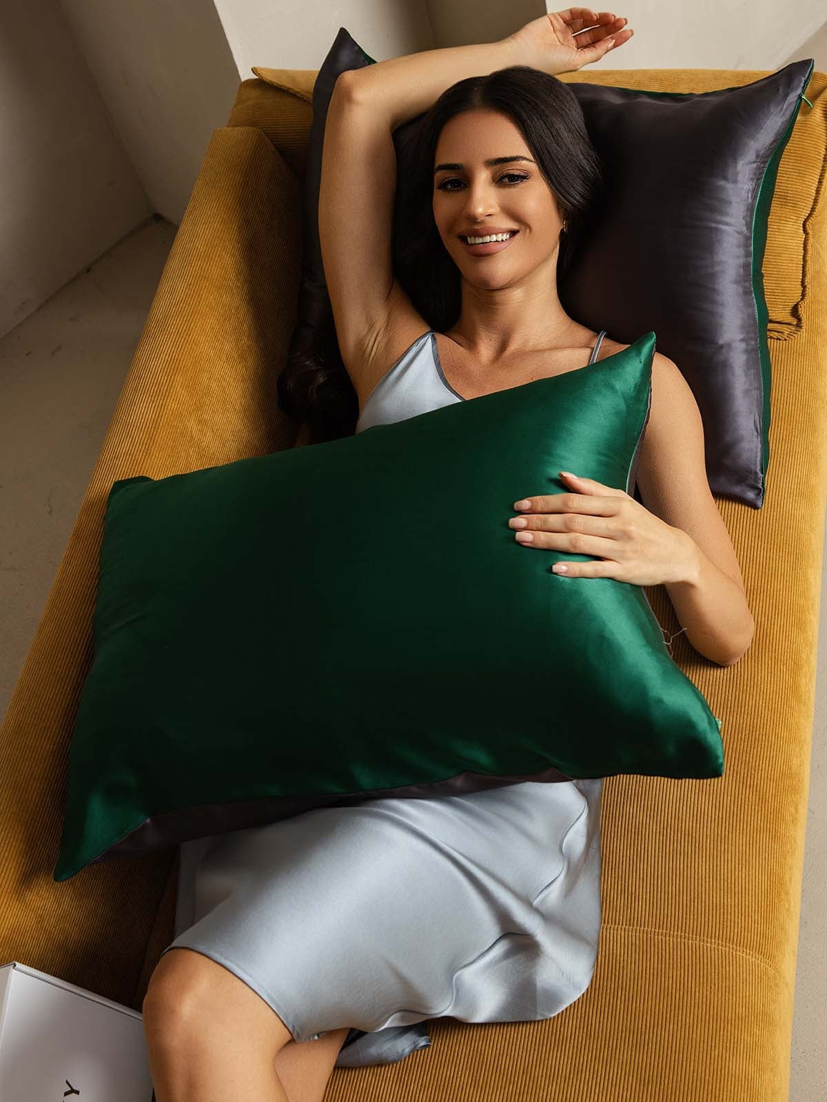 [Tummanvihreä+TummanHarmaa] SilkSilky-FI 22Momme Pillowcase 004