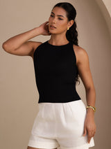 [Musta] SilkSilky-FI Sleeveless Round Neck Camisole Top 003