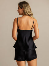 [Musta] SilkSilky-FI Spagettihihna V Neck Camisole Setti 002