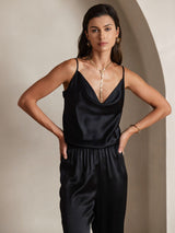 [Musta] SilkSilky-FI Spaghetti Strap Cowl Neck Camisole Top 004