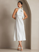 [Valkoinen] SilkSilky-FI Sleeveless Tie Neck Mekko 006