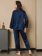 [Tummansininen] SilkSilky-FI Pitkähihainen Notkokaulus Naisten Pyjamat 003