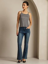 [Musta Raita] SilkSilky-FI Spagettihihna Square Neck Camisole Top 008