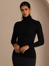 [Musta] SilkSilky-FI Long Sleeve Turtle Neck Naisten T-paita 001